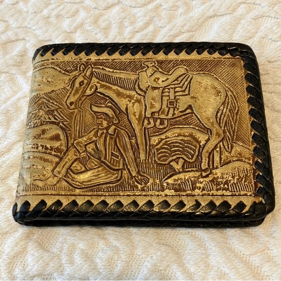 Pitt Brand Other - Vintage | leather tooled wallet, cowboy Western theme, beige, brown & black